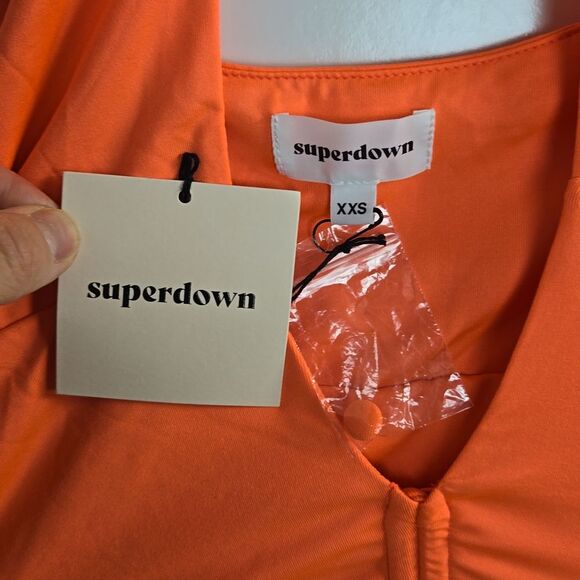 NWT Superdown Ariya Ruched Halter Mini Dress Neon Orange XXS NEW - Picture 8 of 10